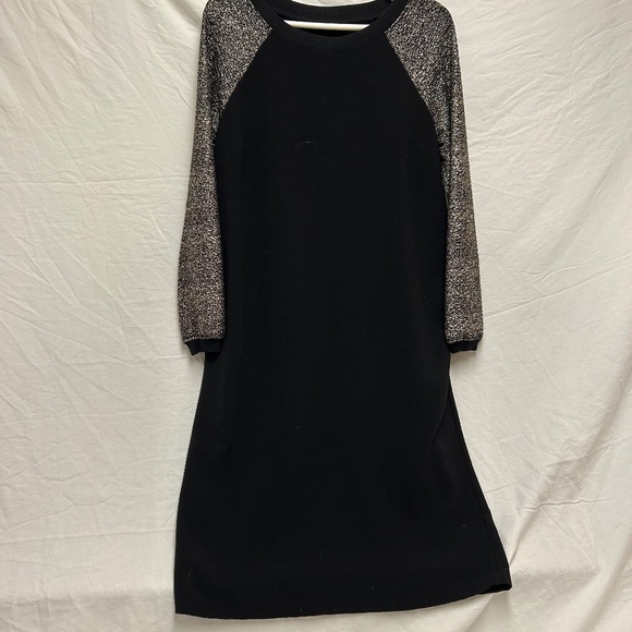 Black Dress With Textured Gold Sleeve Detail - Picture 1 of 6